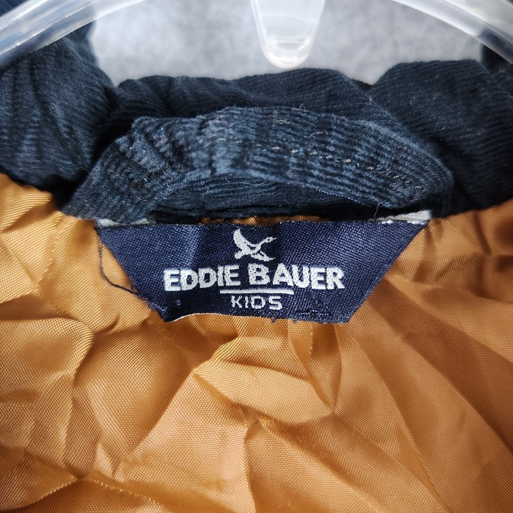 Eddie Bauer Puffer Vest Kids 4T Yellow Navy Blue Colorblock Corduroy Yoke Zip Up - Picture 2 of 8